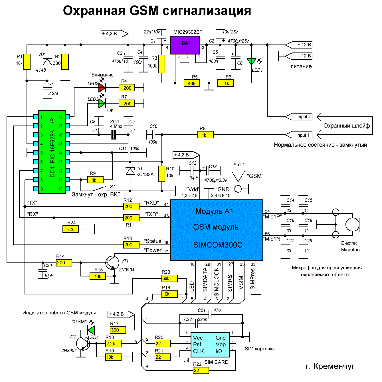 gsm сигнализация схема